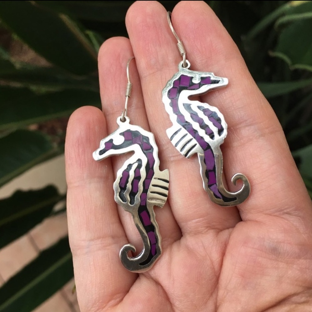 Solid Sterling Silver Inlaid Sugilite Seahorse Ho… - image 5